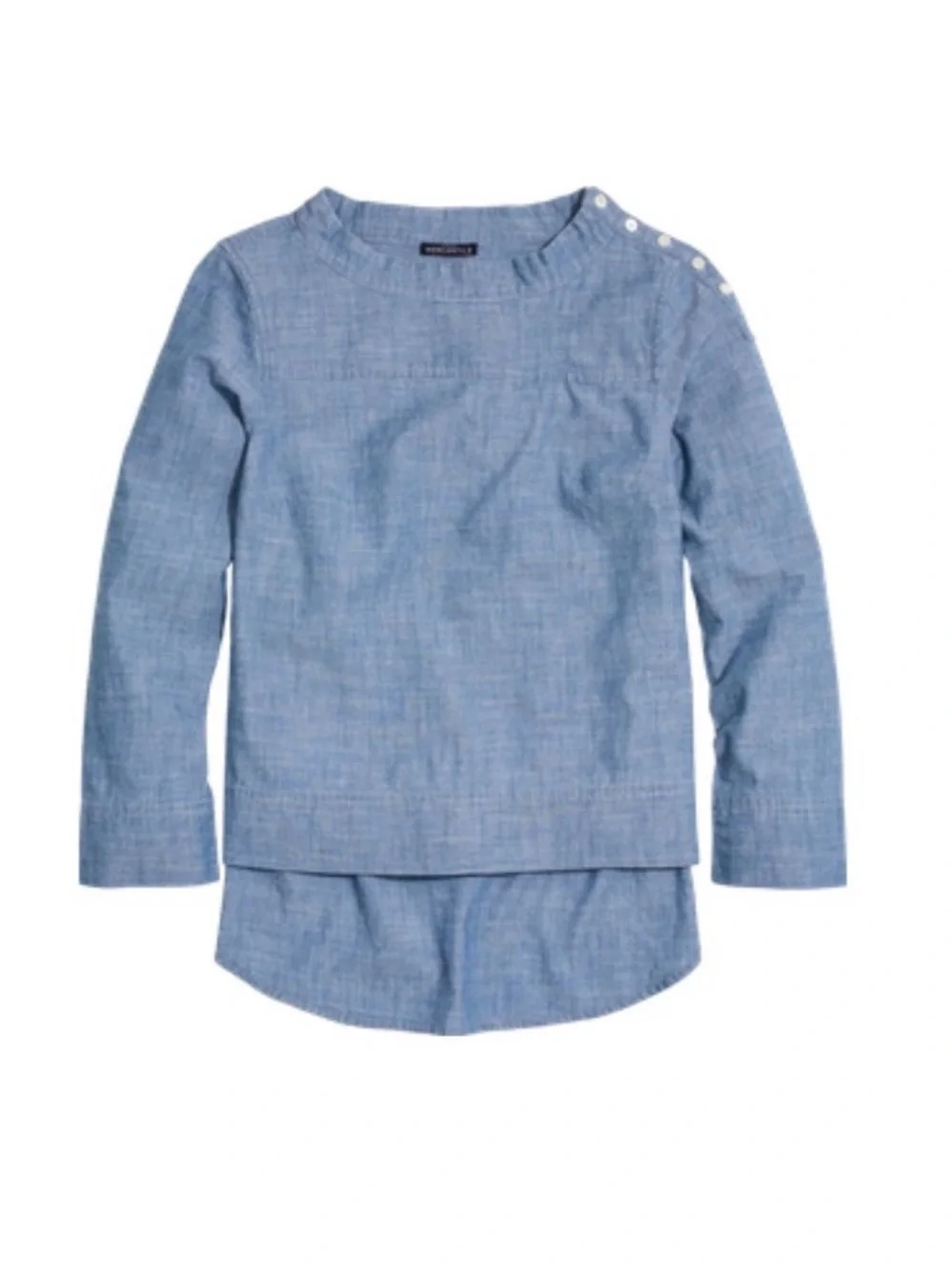 J. Crew Light Blue Chambray Button-Shoulder Popover Blouse